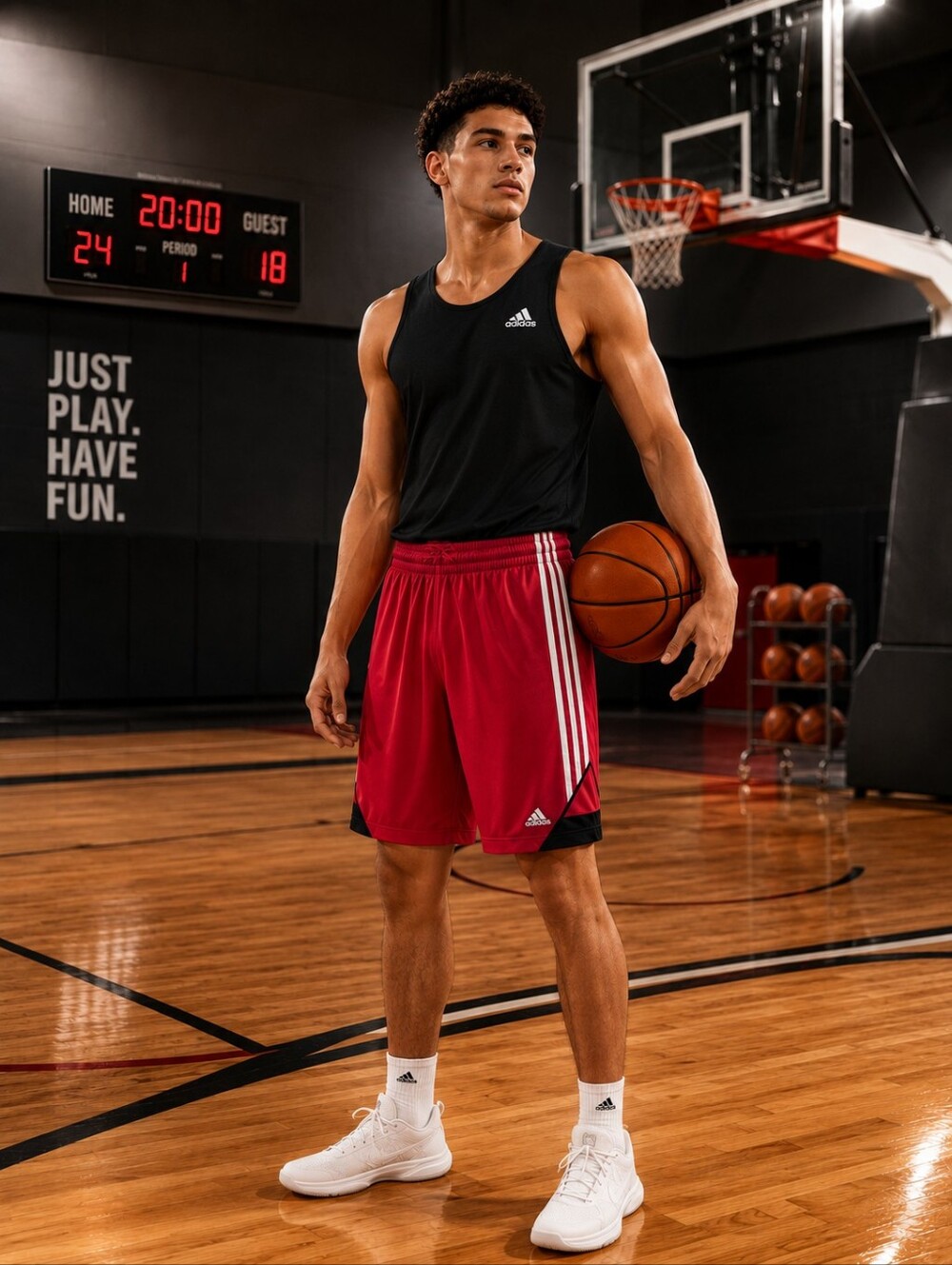 Adidas Men's Red Basketball Shorts with White 3-Stripes Large